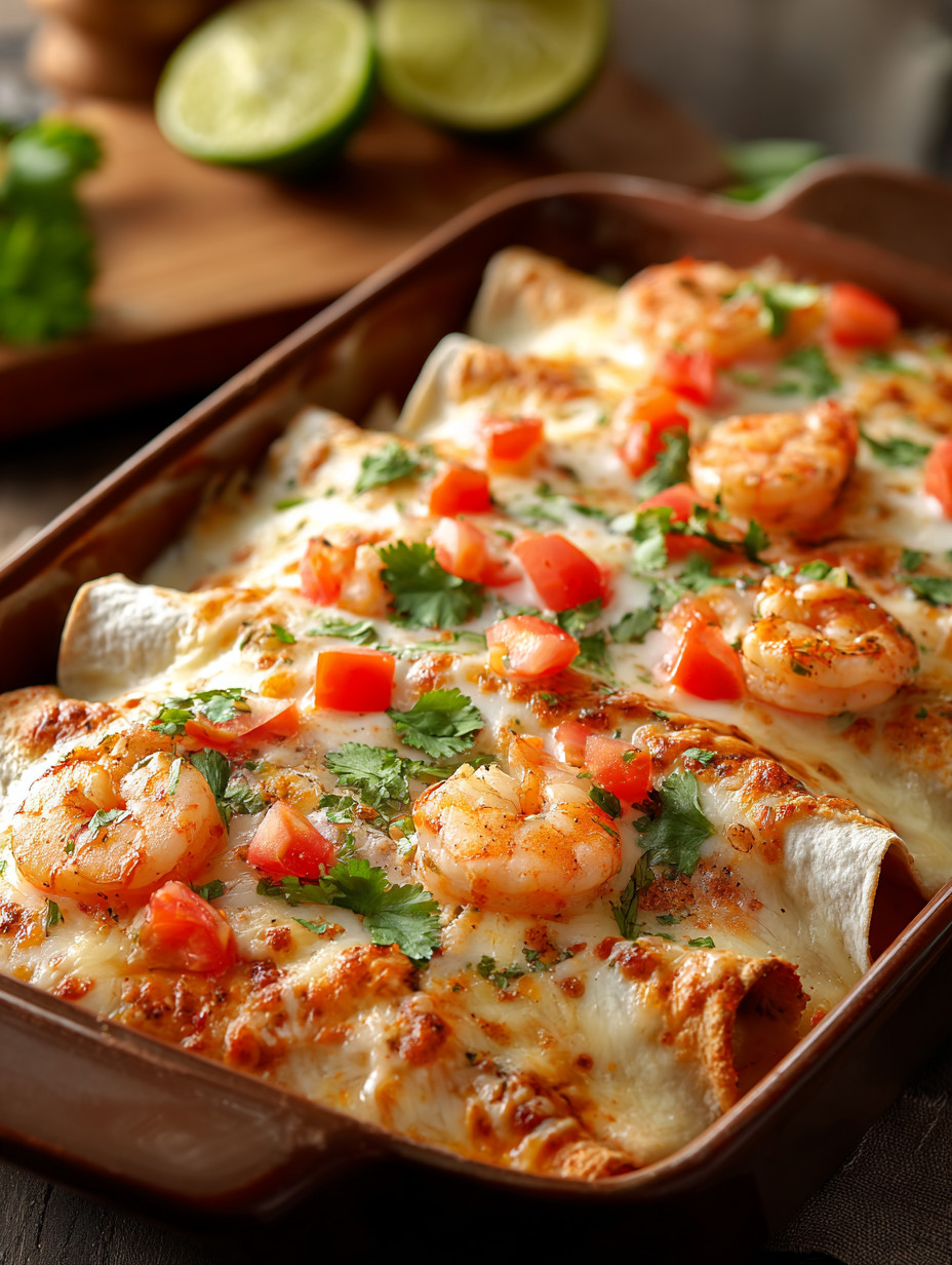 A pan of food with shrimp and tomatoes.