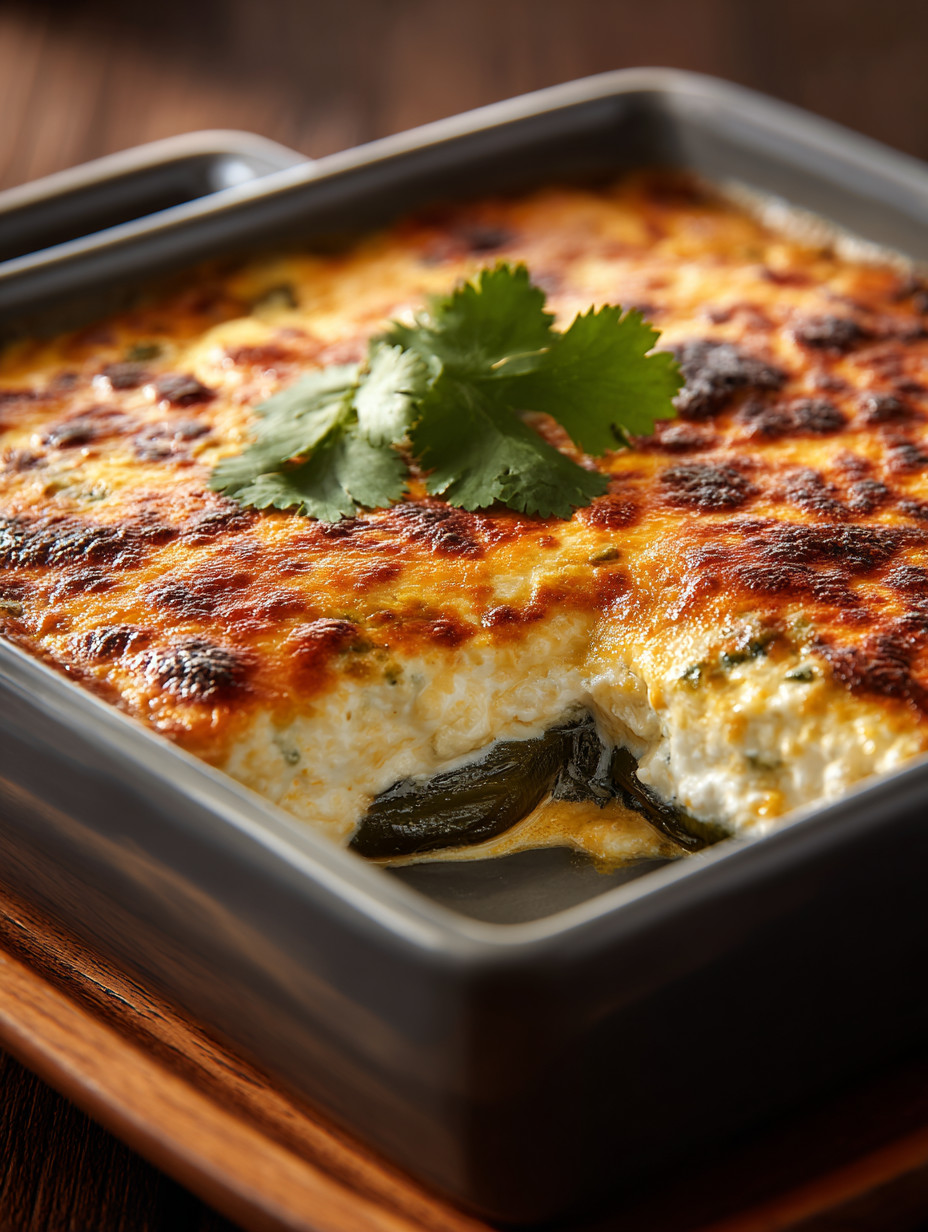 A casserole with a green herb on top.