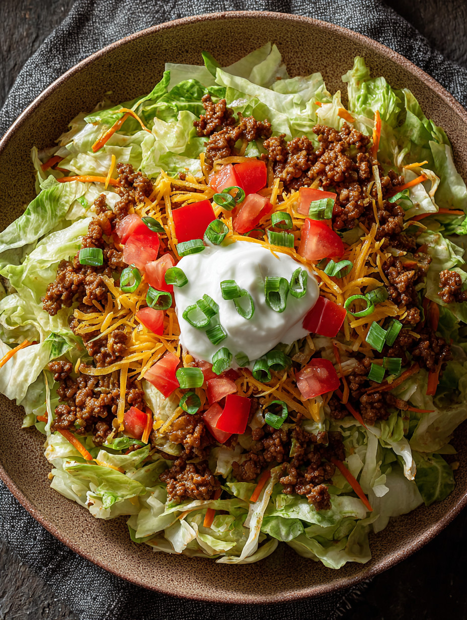 A bowl of salad with meat and cheese.