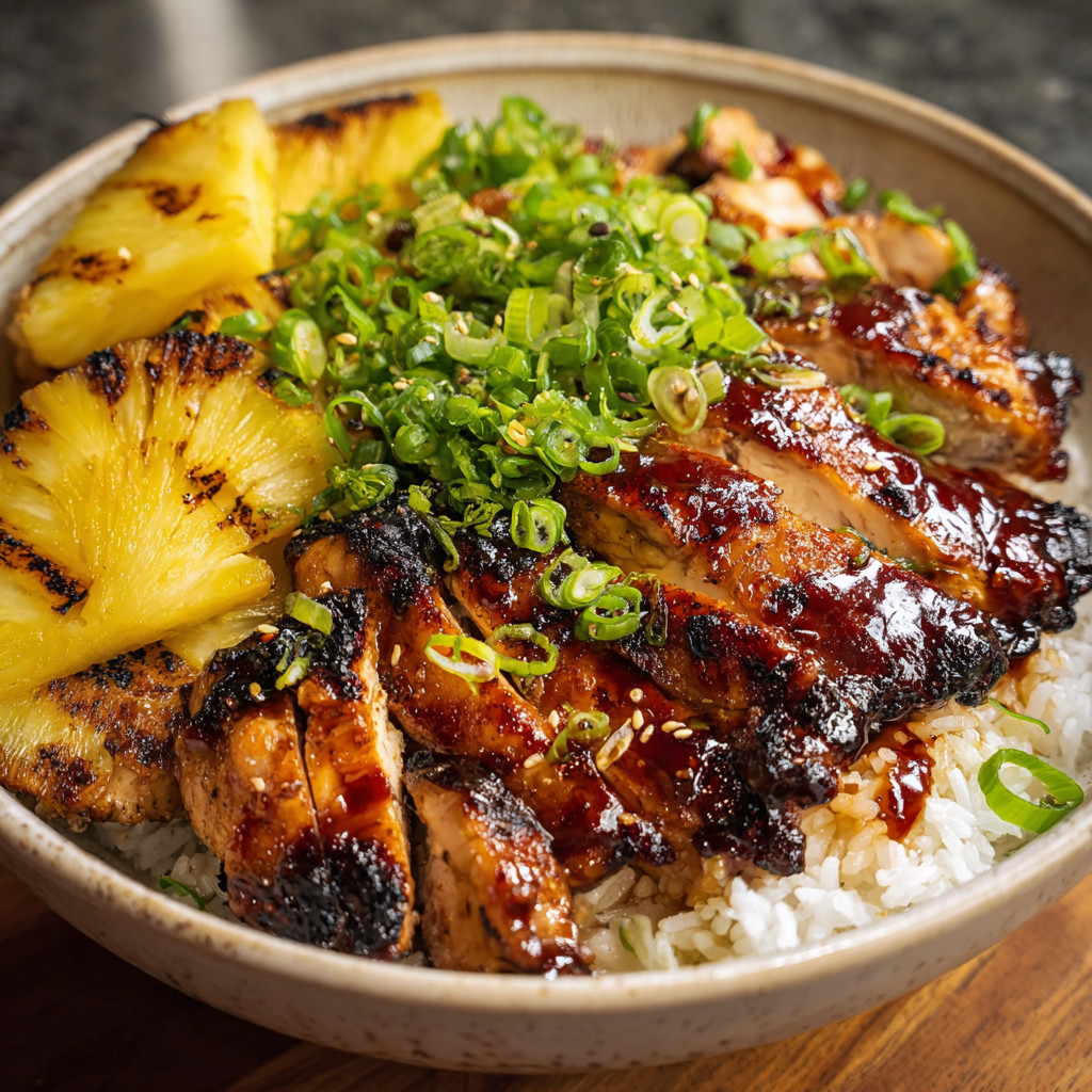 A bowl of food with rice, meat, and vegetables.
