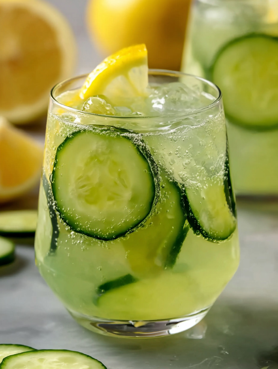 A glass of green cucumber juice.