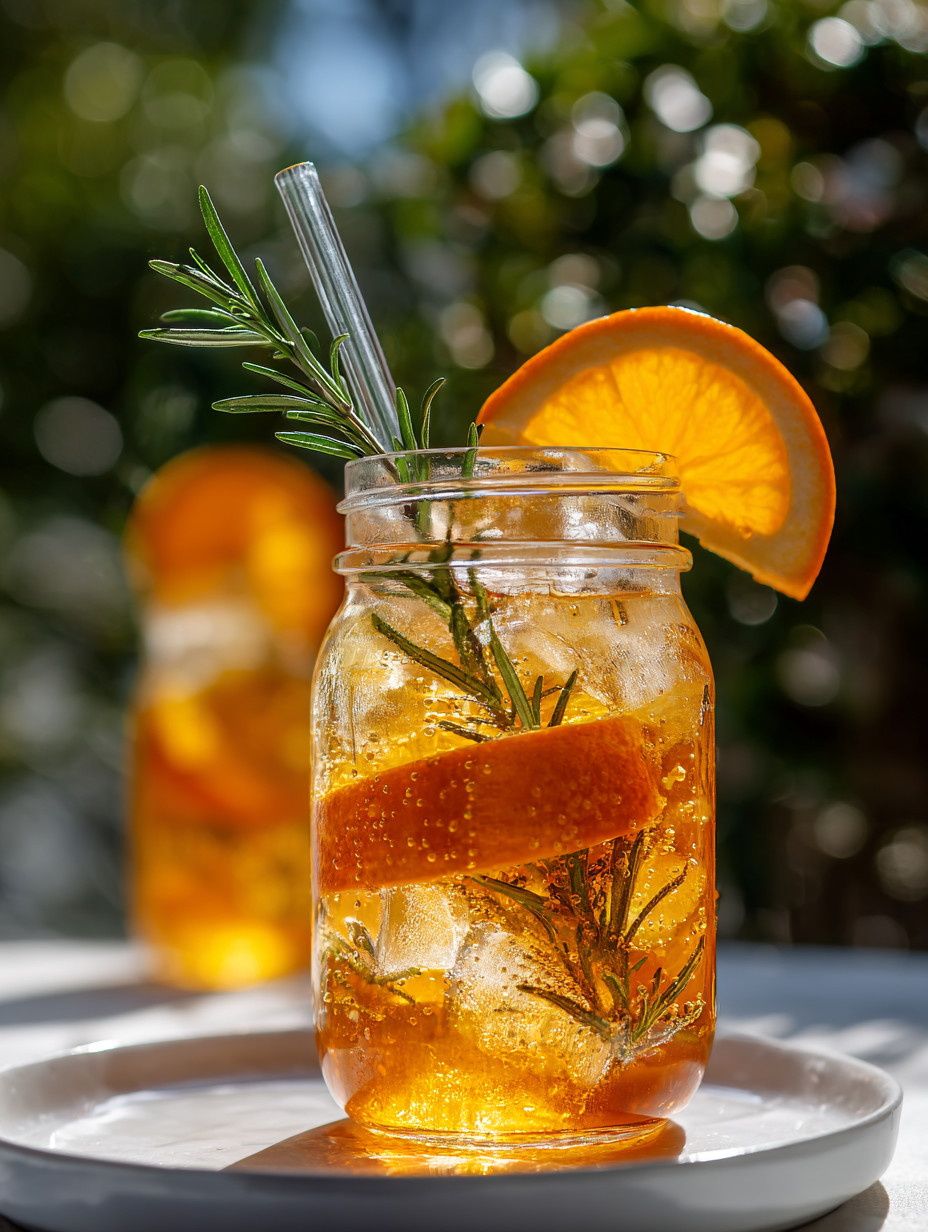 A glass of orange juice with a slice of orange in it.