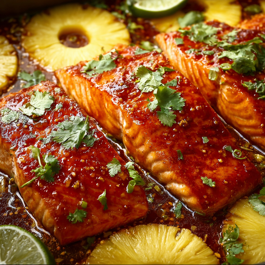 A pile of fish with pineapple and lime.