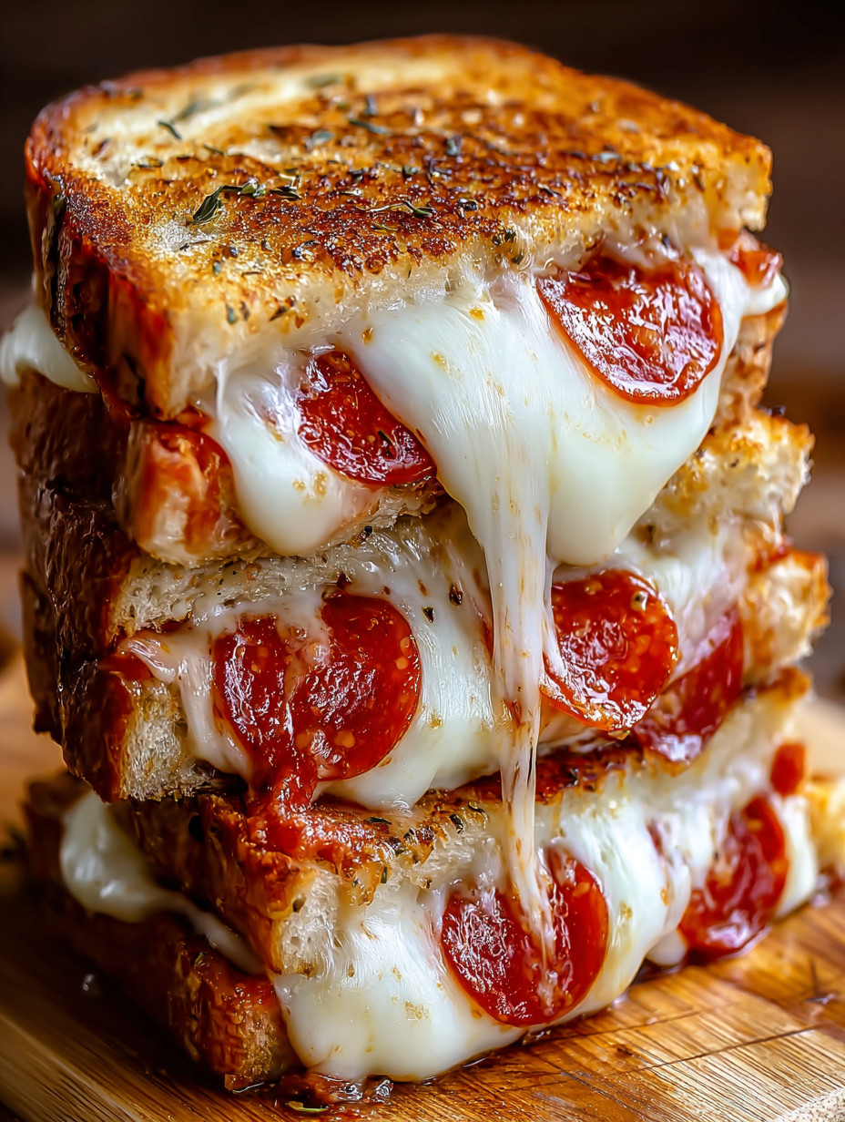A stack of pepperoni sandwiches.