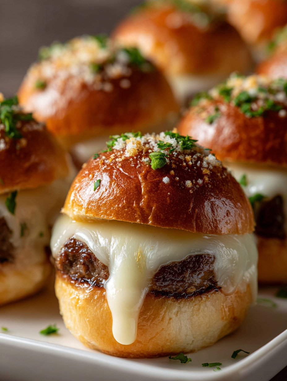 A plate of mini burgers with cheese.