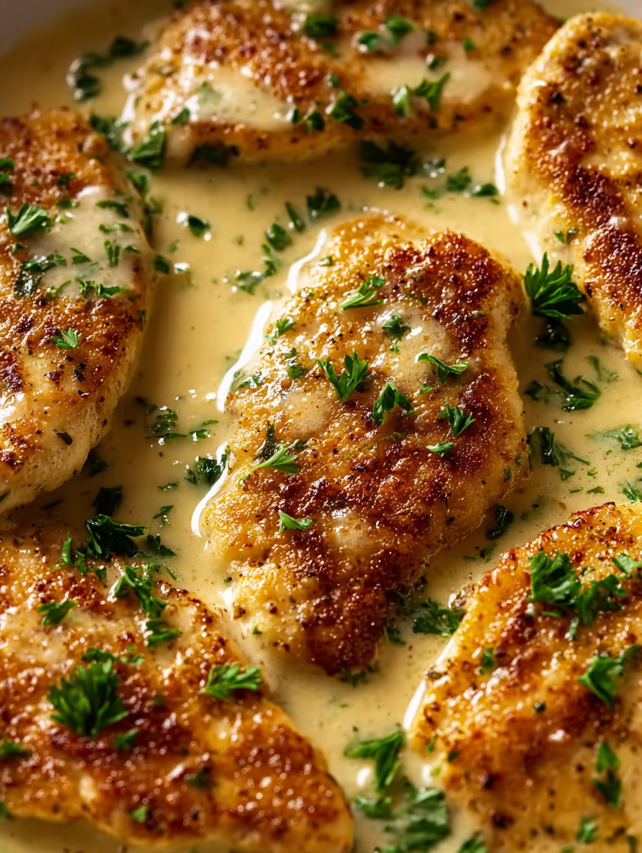 Chicken with herbs in a creamy sauce.