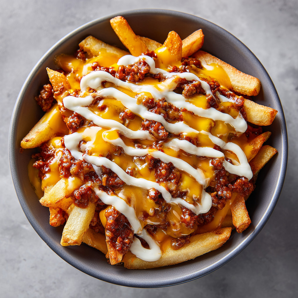 A bowl of chili cheese fries.