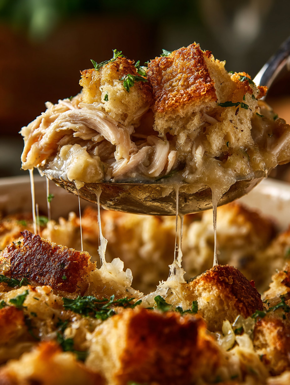 A spoonful of food with a green garnish.