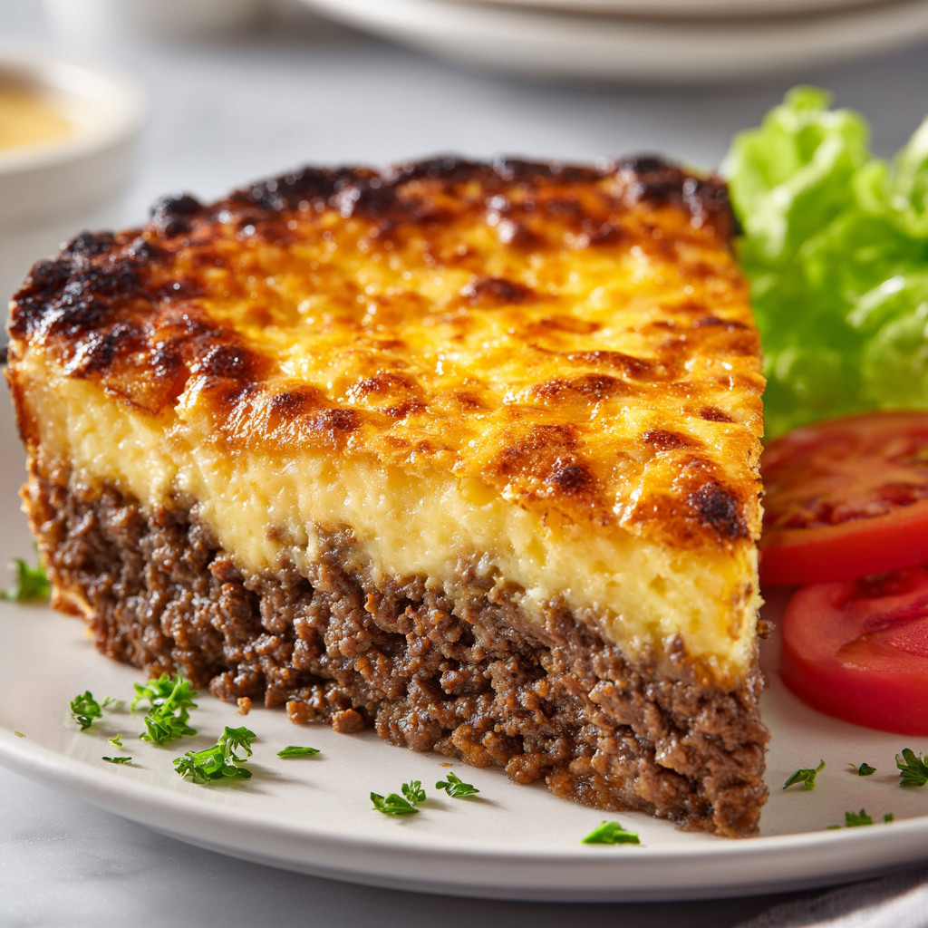 A slice of cheesy cake on a plate.