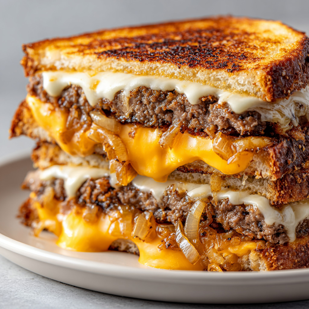 A plate of sandwiches with cheese and onions.