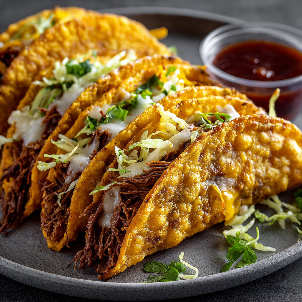 A plate of tacos with sauce.