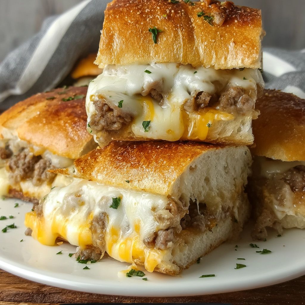 A stack of sandwiches on a plate.