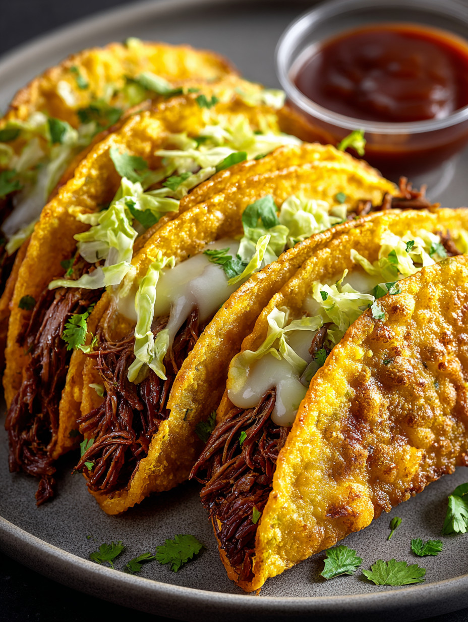A plate of tacos with white cheese and salsa.
