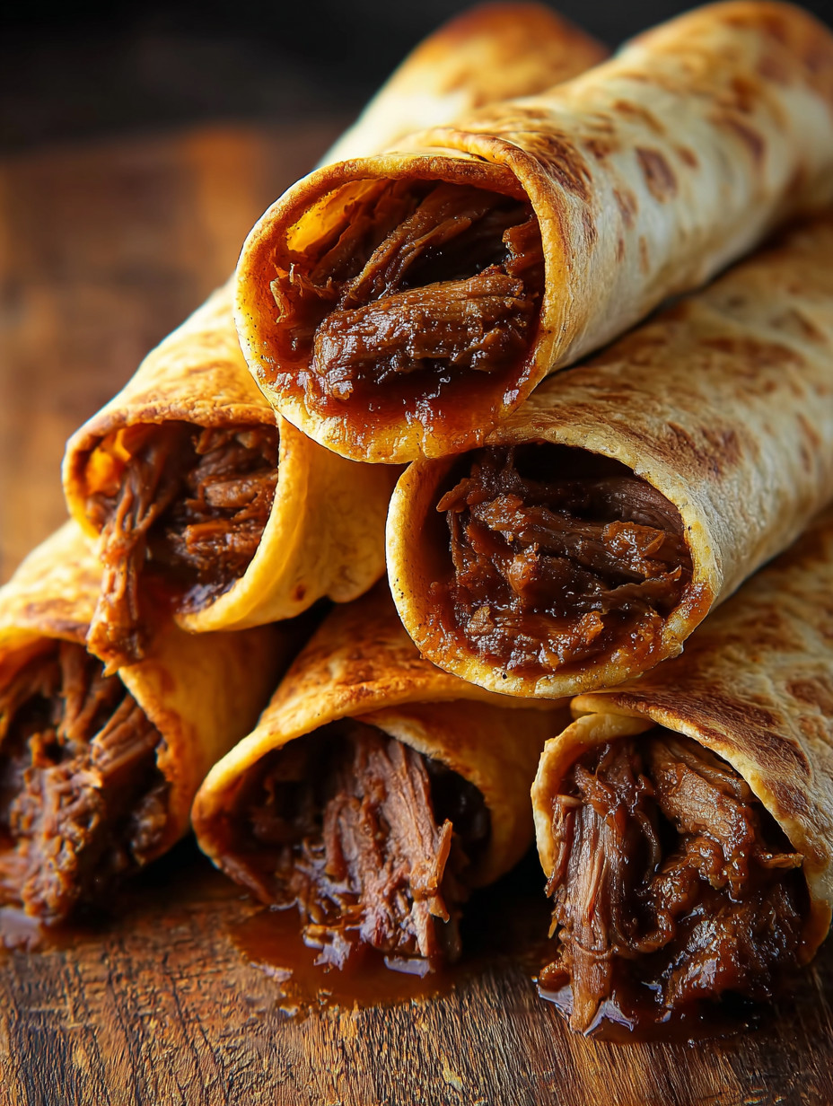 A stack of beef burritos.