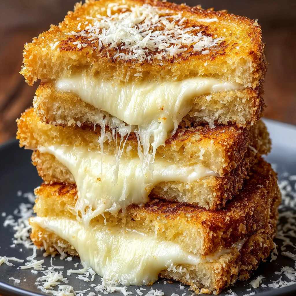 A stack of grilled cheese sandwiches.