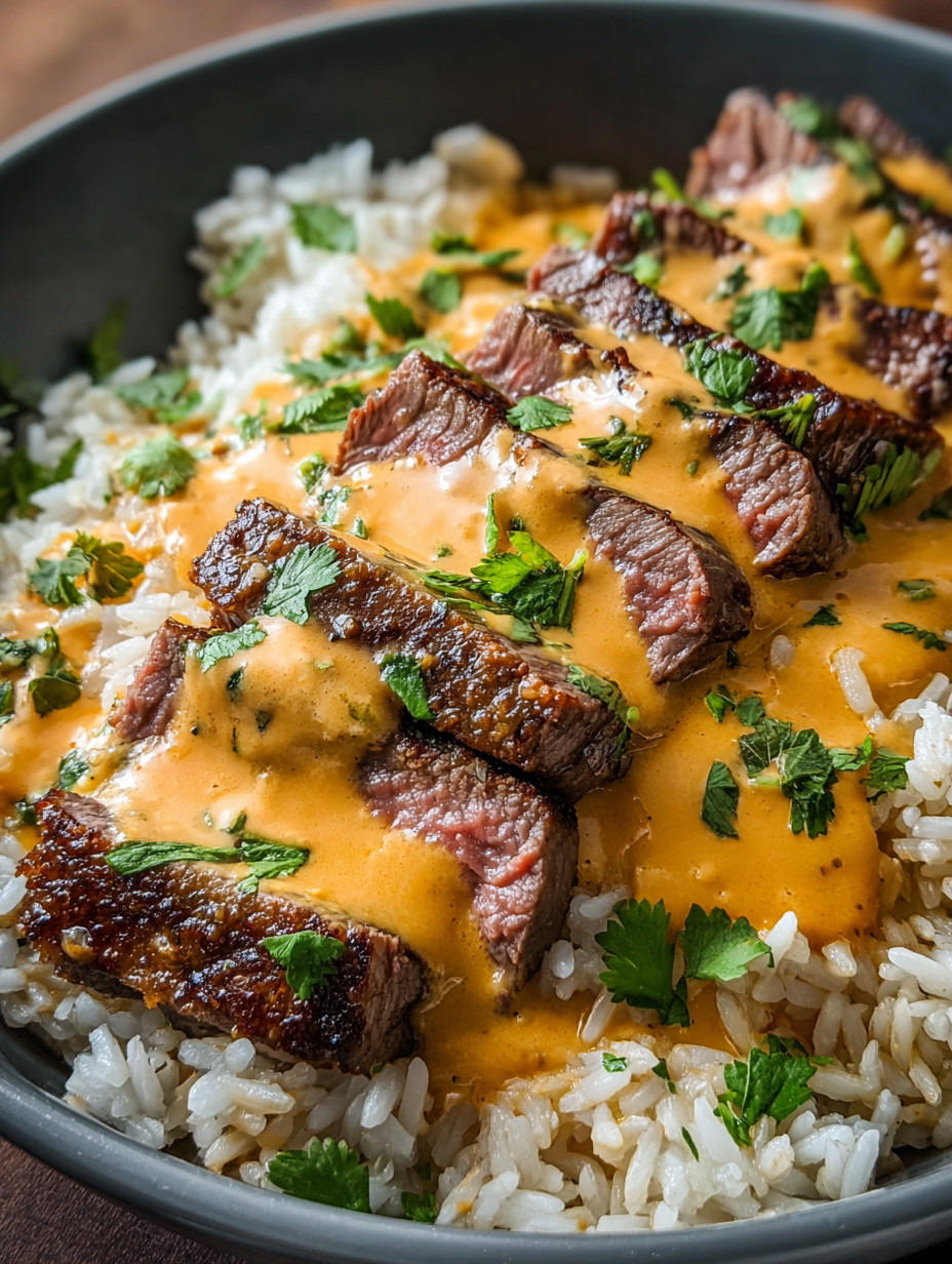 A bowl of rice with meat and sauce.