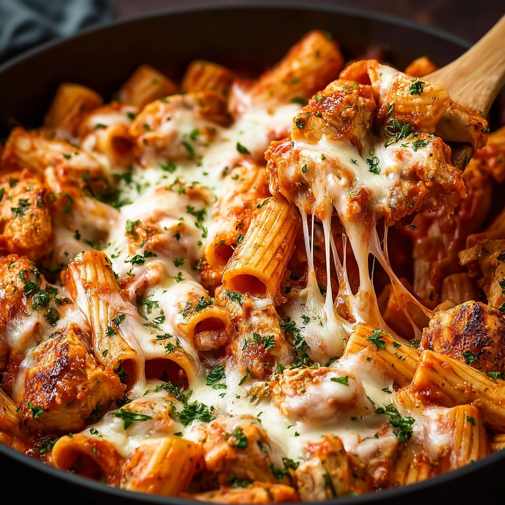 A bowl of pasta with cheese and meat.