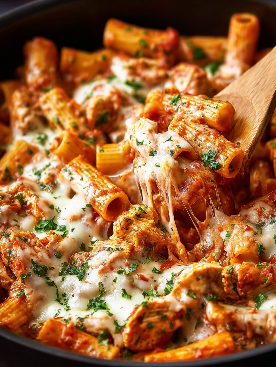 A fork is stuck in a plate of pasta.