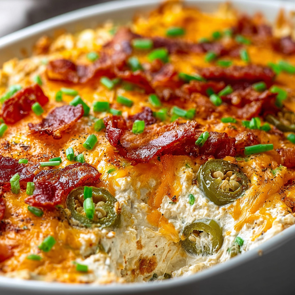 A dish of food with bacon and peppers.