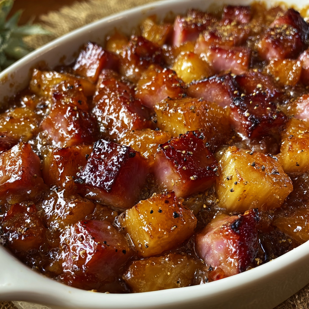 A white bowl filled with meat and fruit.