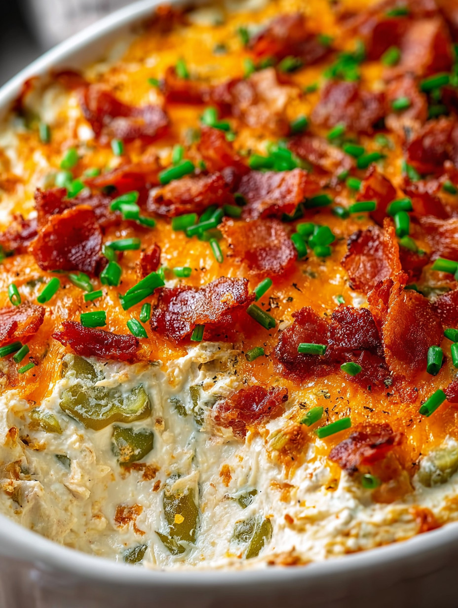 A dish with bacon and green peppers.