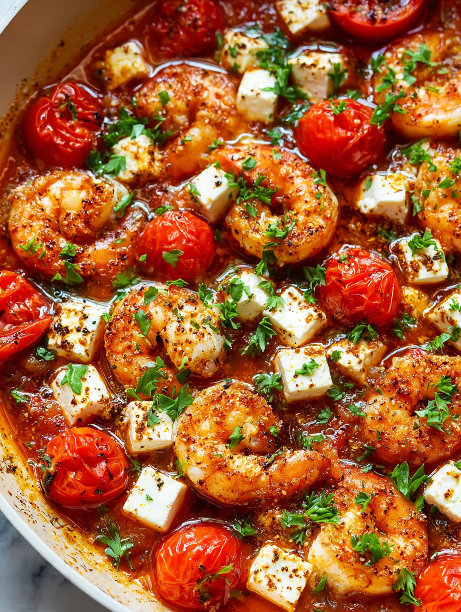 A bowl of shrimp and tomatoes.