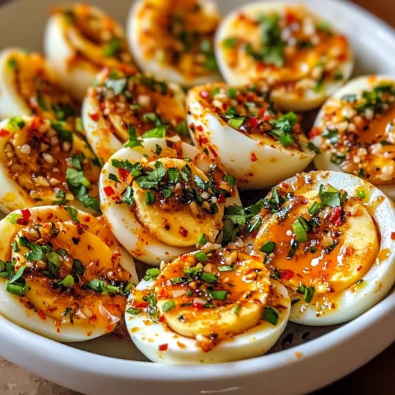 A bowl of eggs with spices.