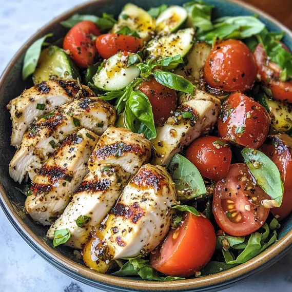 A bowl of chicken and vegetables.