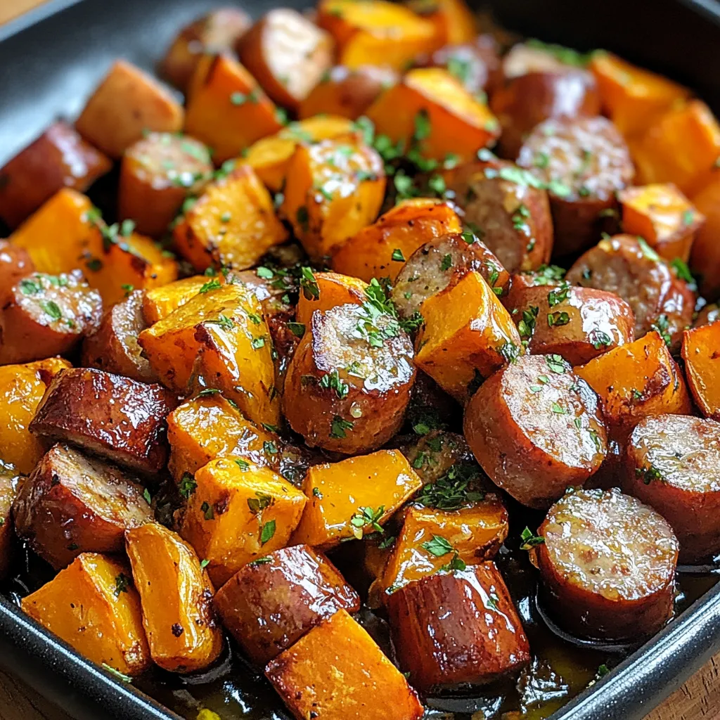 A plate of sausage and vegetables.