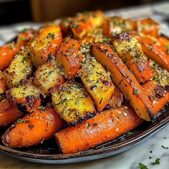 A plate of carrots with seasoning.