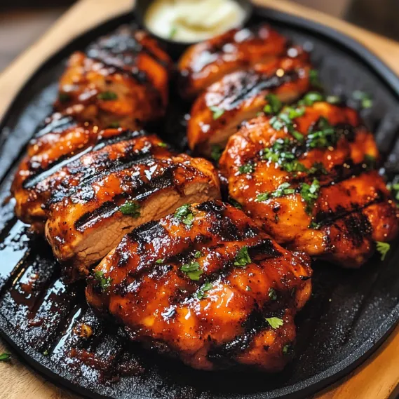 A plate of chicken with sauce.