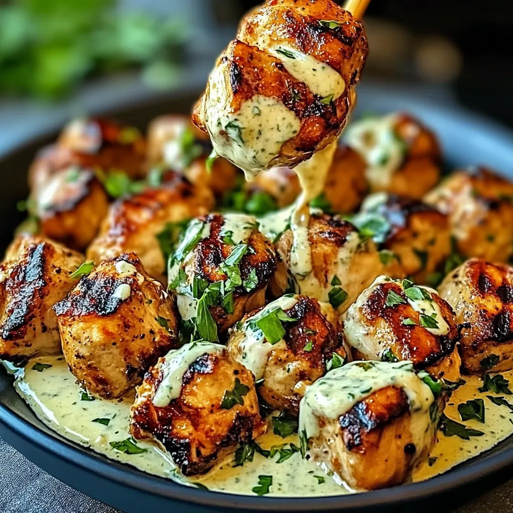 A plate of meatballs with sauce drizzled over them.
