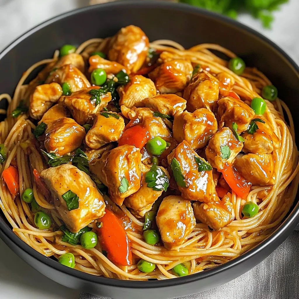 A bowl of chicken and peas.