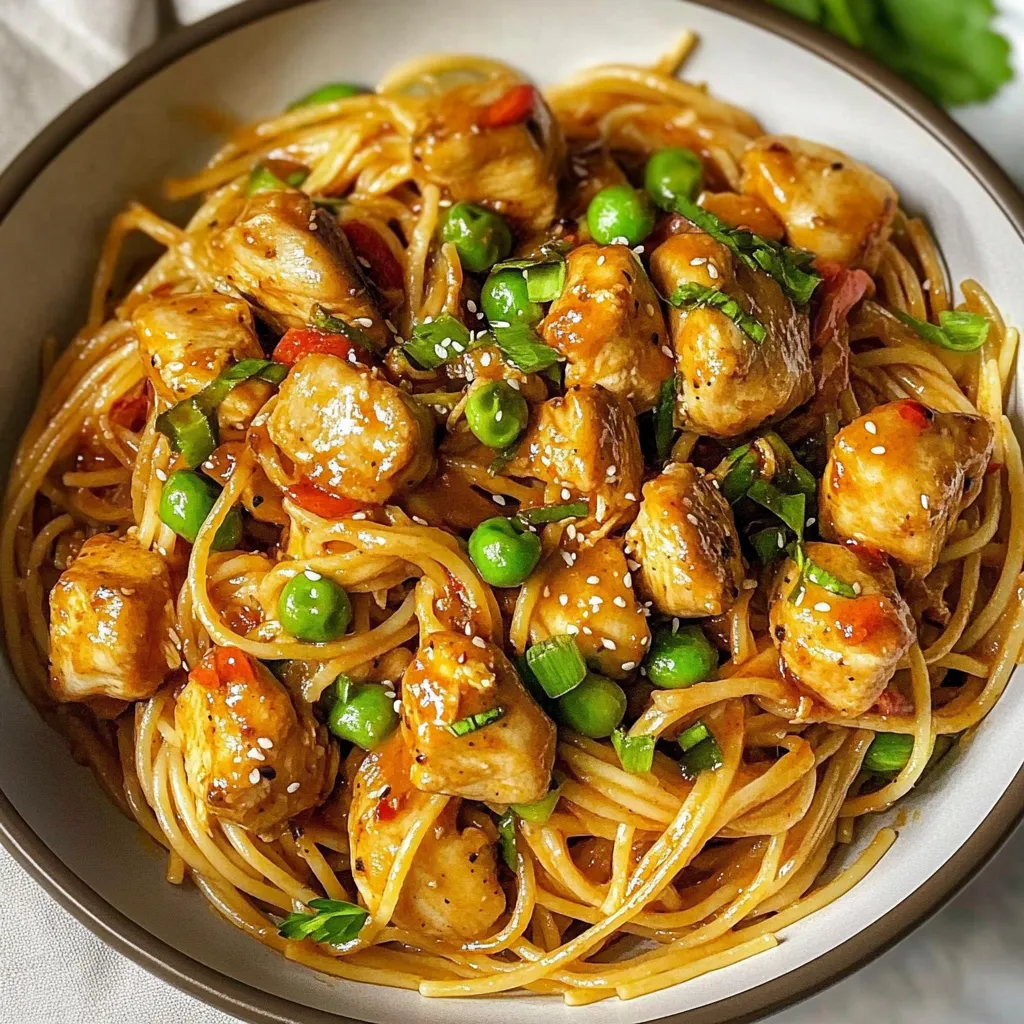 A bowl of chicken and peas.