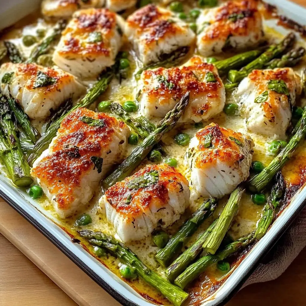 A pan of food with peas and asparagus.