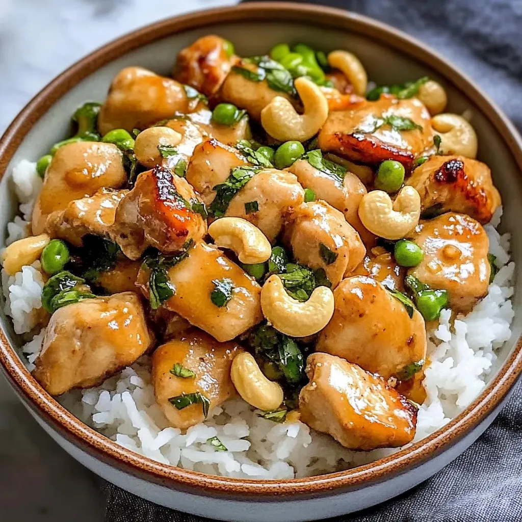 A bowl of chicken and peas.