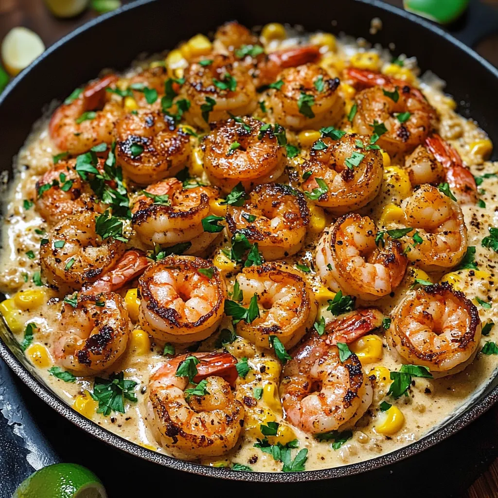 A pan of shrimp and corn.