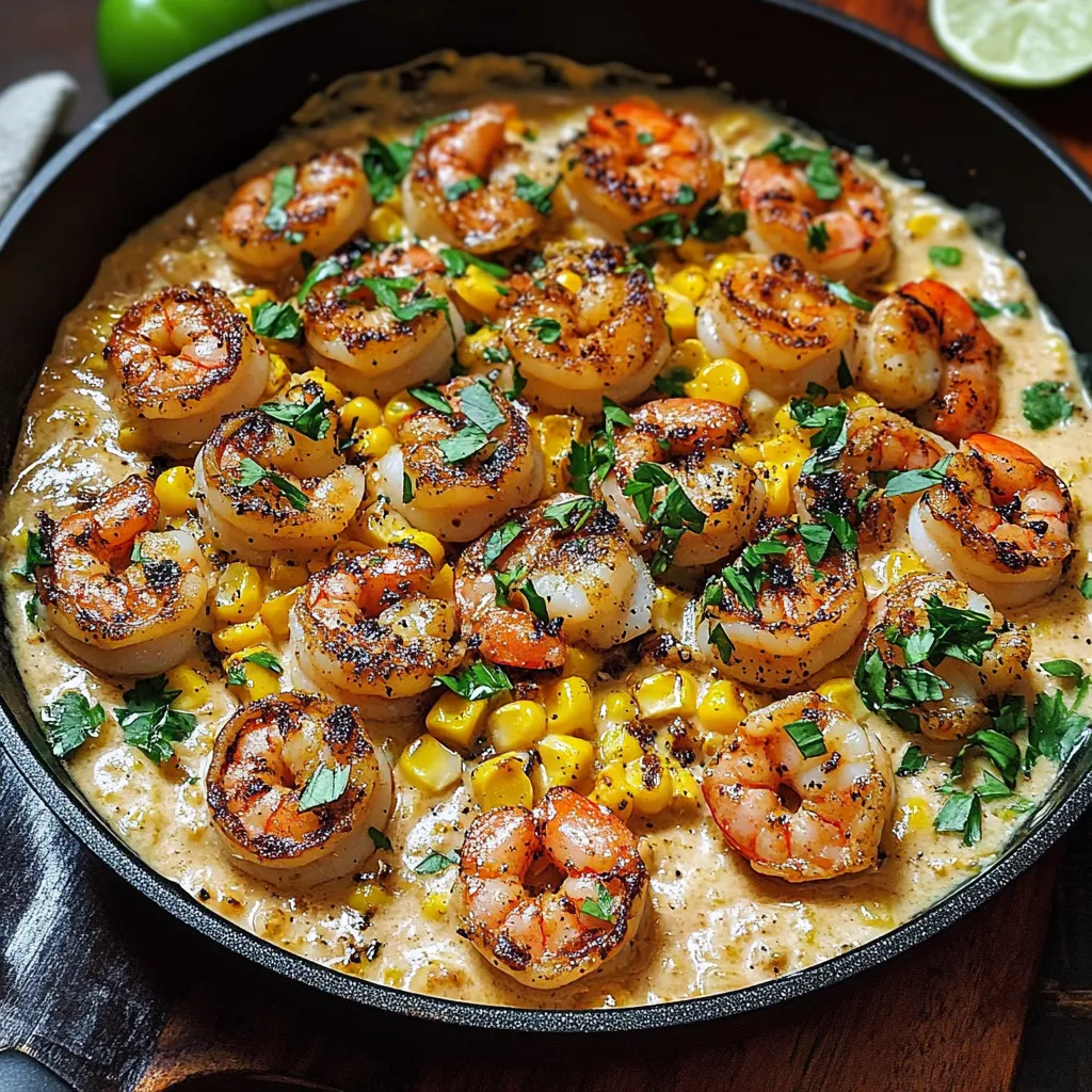 A pan of shrimp and corn.