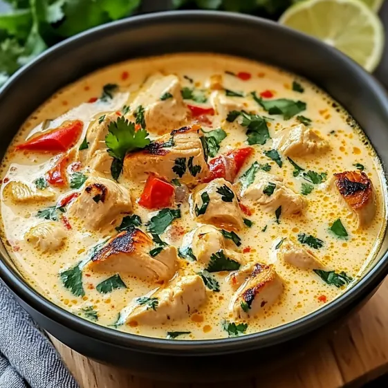 A bowl of Thai Coconut Chicken Soup.