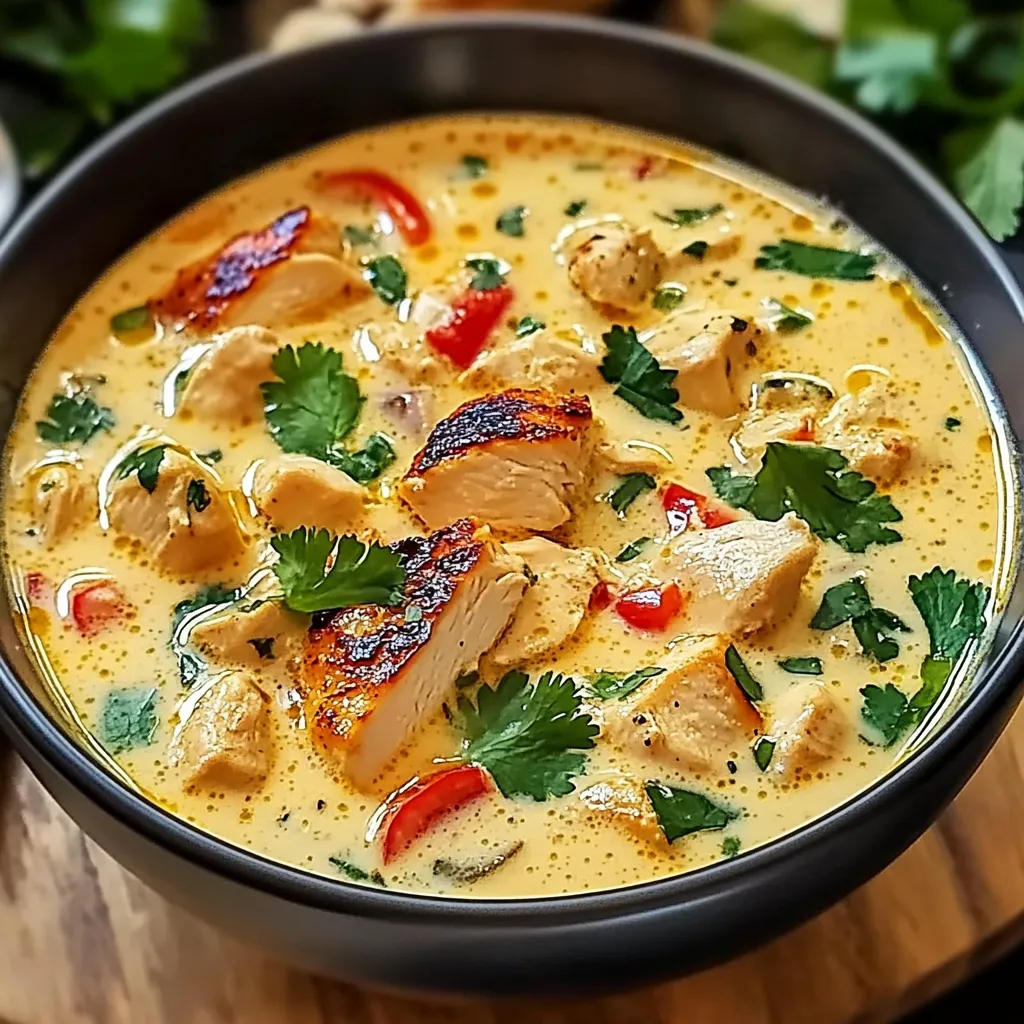 A bowl of Thai Coconut Chicken Soup.