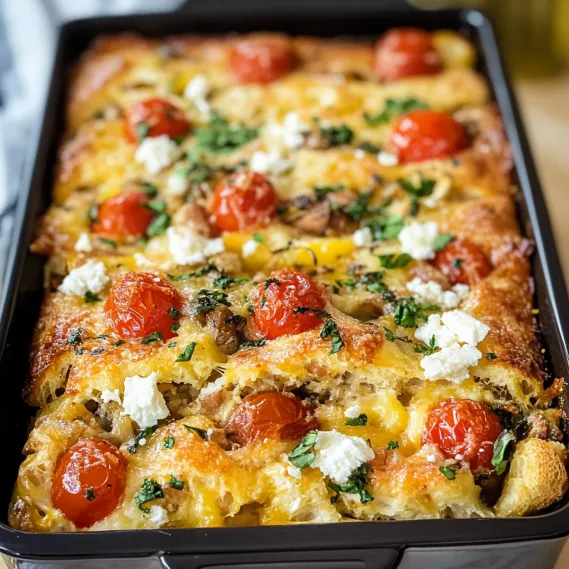 A pan of Mediterranean Breakfast Casserole.