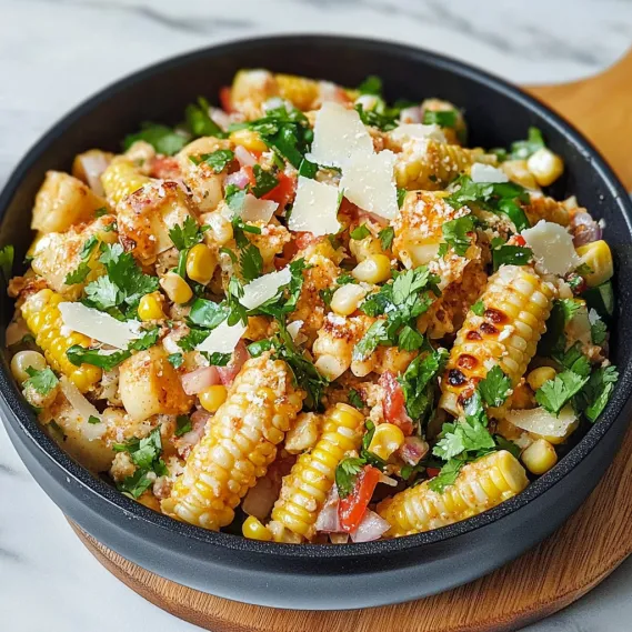 A bowl of Mexican street corn salad.