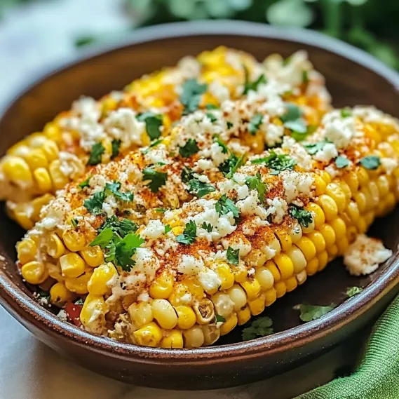 A bowl of corn with cheese and chili.