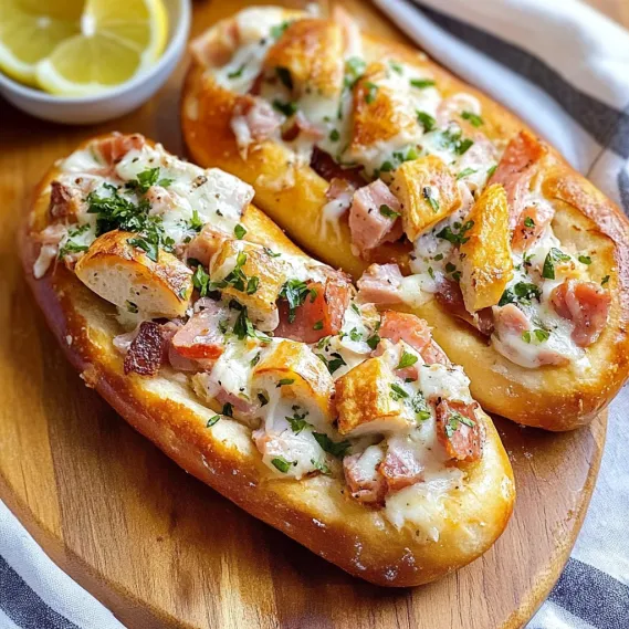 Two sandwiches with meat and cheese on a wooden table.