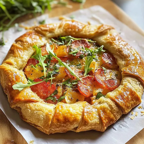 A pastry with a slice of pizza in the center.