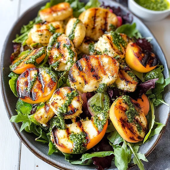 A plate of food with grilled vegetables and a salad.