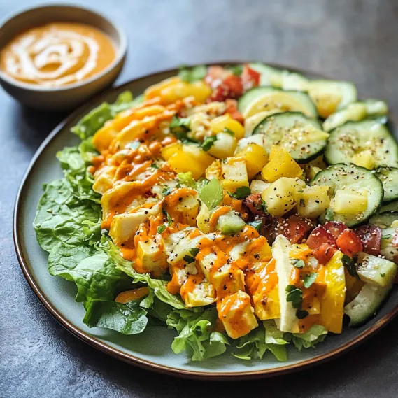 A plate of salad with cucumbers, tomatoes, and lettuce.