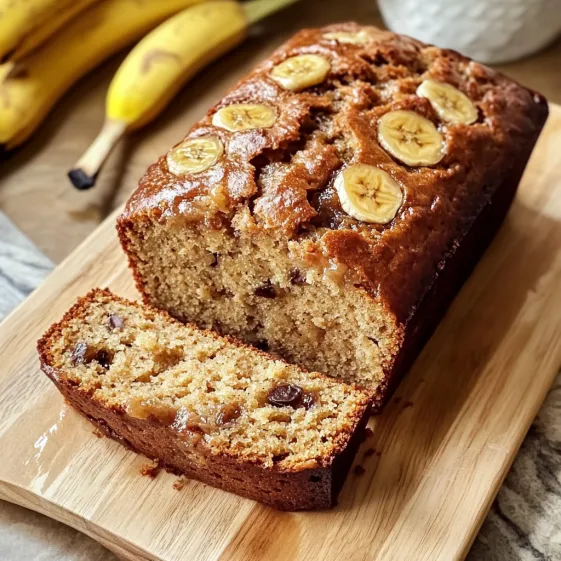 A loaf of banana bread with a slice cut out.