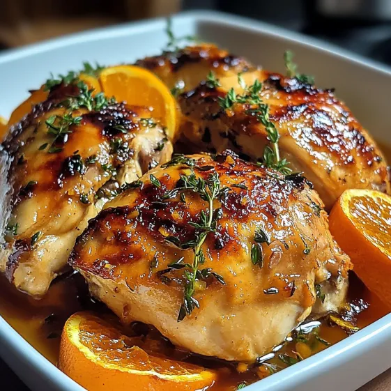 A white bowl filled with chicken and oranges.