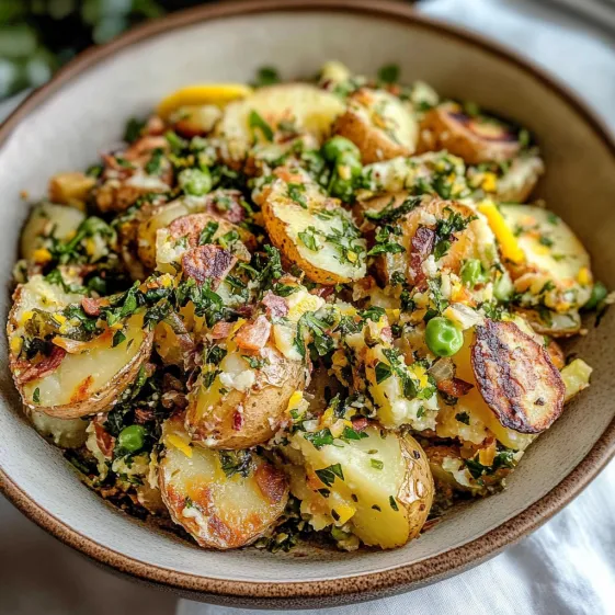 A bowl of food with potatoes and greens.